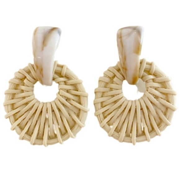 Boho drop statement tan earrings Neutral artsy Resin Festival casual 💖 2/$30 - Picture 14 of 14